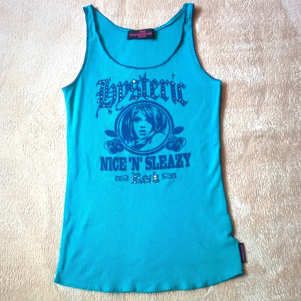 Hysteric Glamour Turquoise Tank Top with Navy Graphic